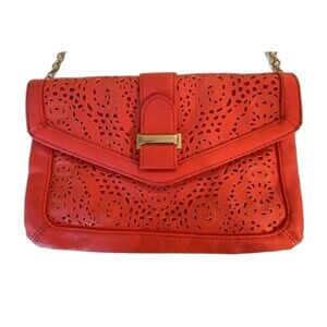 Aldo Clutch Purse “Tangerine” Orange Laser Cut w/Chain Strap Stylish Bag